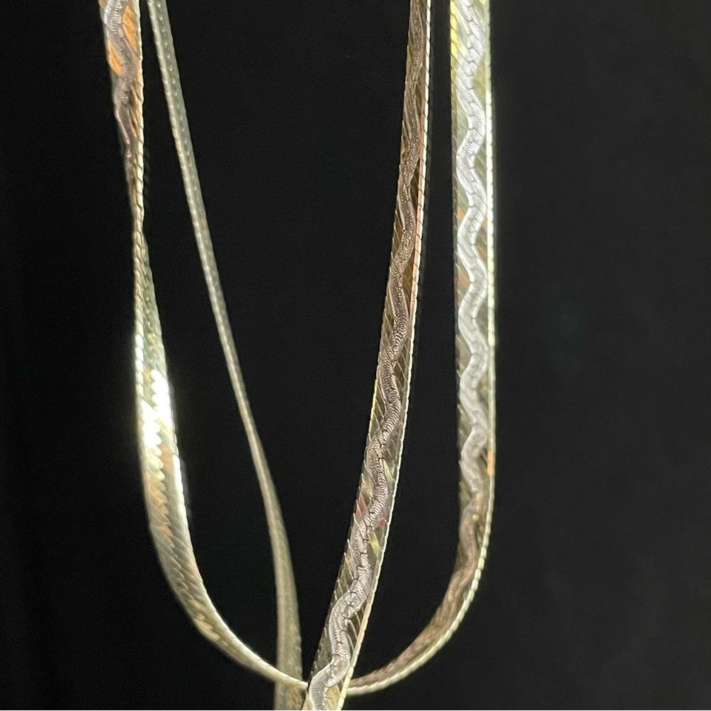 Vintage sterling silver 24” Gold Milror Italy 925 Herringbone Necklace